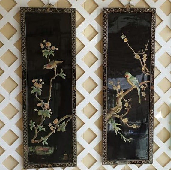 Chinoiserie Jade Wall Art Mid Century Black by FrugalFortune
