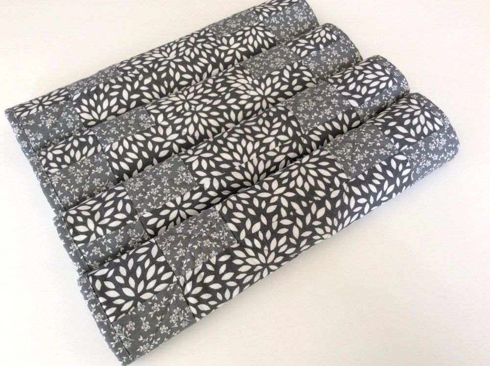 Gray Handmade Quilted Placemats Set of 4 Grey Patchwork Table