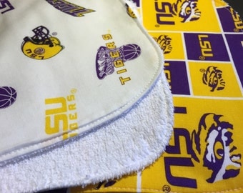 LSU Baby Gift Set Bib, Burp Cloth