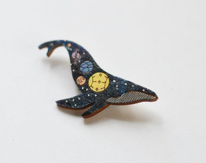 Space Whale // Wooden brooch is covered with ECO paint // Laser Cut // Best Trends // Fresh Gifts // Swag Boho Style // Sea Galaxy //