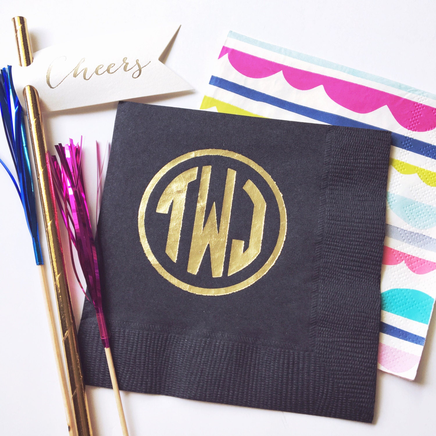 circle monogram cocktail napkins monogrammed party napkins