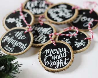 Set of 6 assorted ornaments, hand lettered and illustrated christmas ornaments, assorted christmas tree ornaments