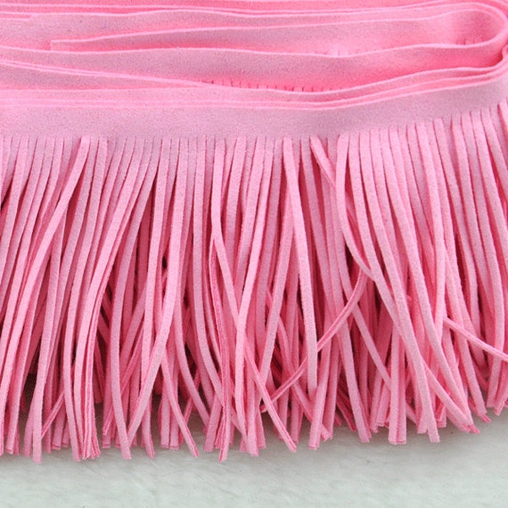 Sale Pale pink suede leather fringes, for costume fringes,fringed trim