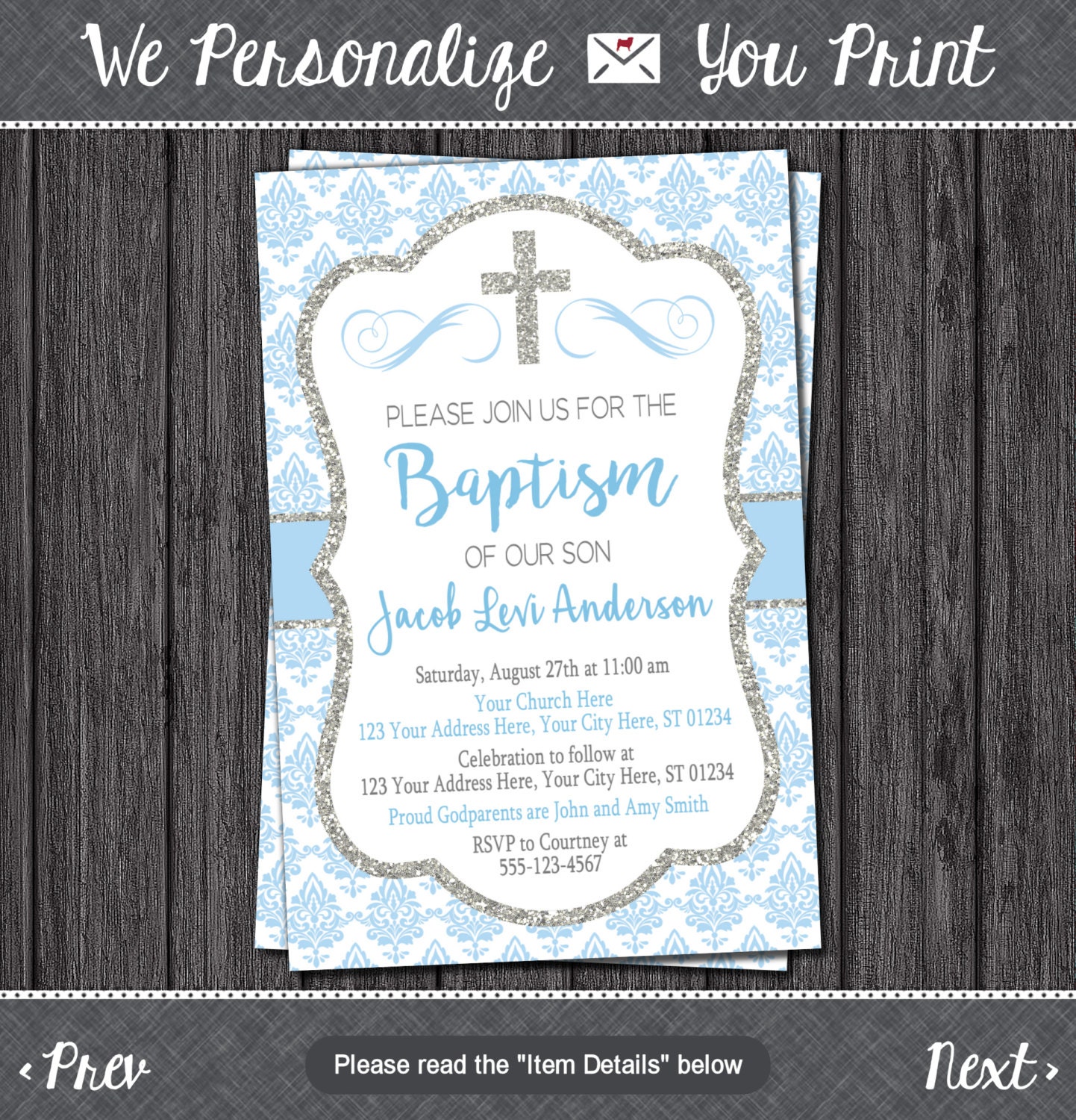 Boy Baptism Invitation Printable Baptism by PuggyPrints on Etsy