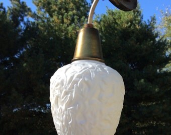 Vintage Pendant Light, White Satin Shade, Vintage Hanging Light, Textured Glass ShadeCeiling Mount Light, Underwriters Union Label