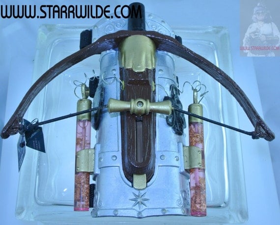 STARR WILDE STEAMPUNK Working Wrist Gauntlet Crossbow Silver Brass Pink Genuine Gold Flakes Black Octopus Glow in the Dark Cameo by STARRWILDE steampunk buy now online