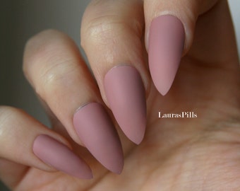 Taupe cashmere stiletto false nails! Matte or glossy Nude Beige greige mauve pink fake nails