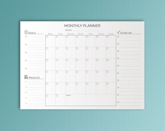 Monthly Planner Black And White Printable Binder Inserts DIY planner A4 Planner Calendar Wall Calendar Perpetual Planner. Instant Download