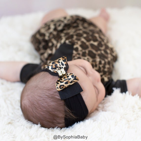 Leopard Bow Headband Baby Bow Headband Newborn Headband
