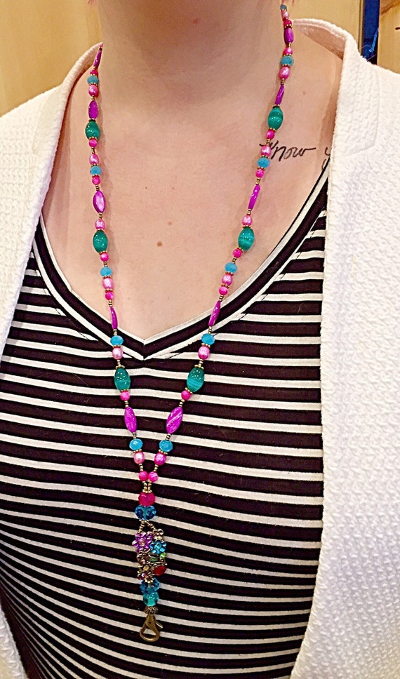 Beaded lanyard ID badge holder/necklace Laetus by