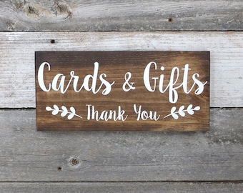 Rustic Hand Painted Wood Wedding Sign "Cards & Gifts - Thank You" - Wedding Decoration - 12"x5.5"
