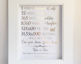 First 1st Anniversary Gift - Anniversary Gift - For Husband or Wife - Customizable - Real Gold Foil Print - Paper Anniversary