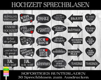 Printable Hochzeit Sprechblasen ZUM AUSDRUCKEN–Printable Wedding Speech Bubbles–DIY Wedding Photo Booth Props-Wedding Props-Instant Download
