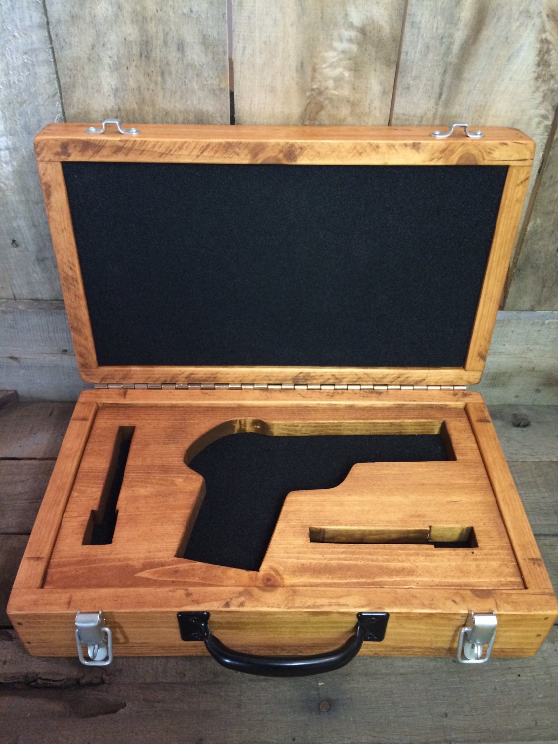 Custom Logo wood pistol-handgun case with custom wood cutout