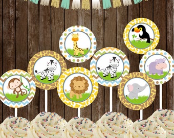 Safari Jungle Cupcake Toppers , Safari Party Printable, Jungle Little animals favors DIY, INSTANT DOWNLOAD Printable
