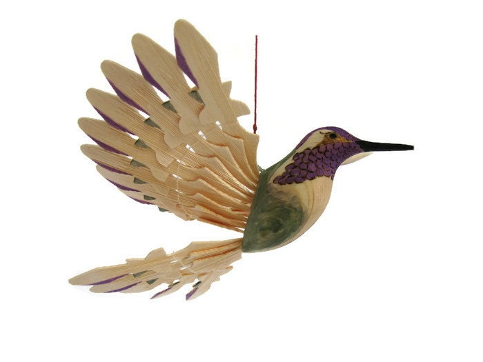 Handmade Bird Mobile Wood Carving Costa's Hummingbird