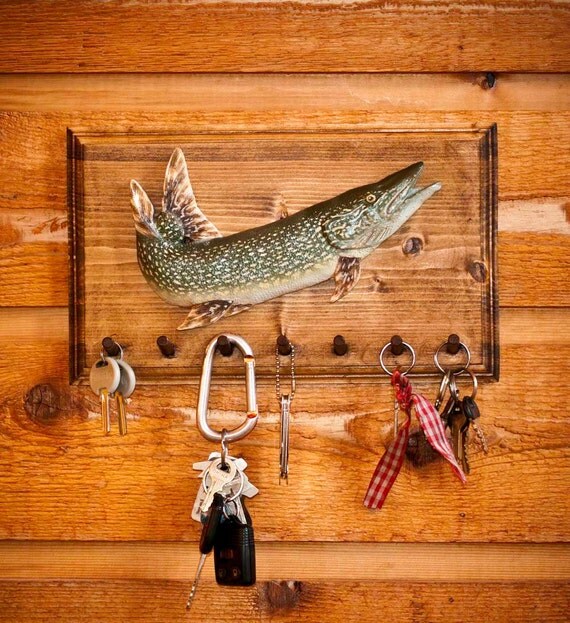 Handmade and Carved Decorative Pike Keychain Holder