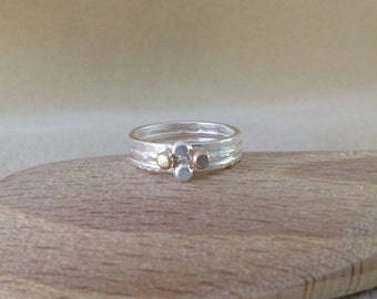 Fine silver and 9ct Gold nugget triple stacking ring set