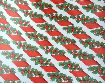 Vintage Christmas Wrapping Paper - Holly Candy Cane Stripe - Full Unused Sheet