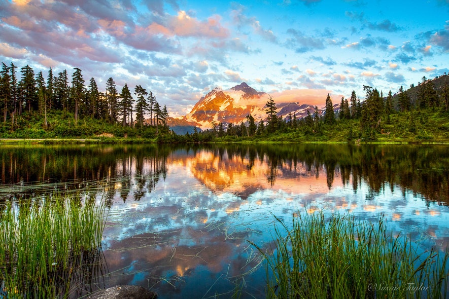 Washington Landscape Lake Sunset Print Mt Shuksan