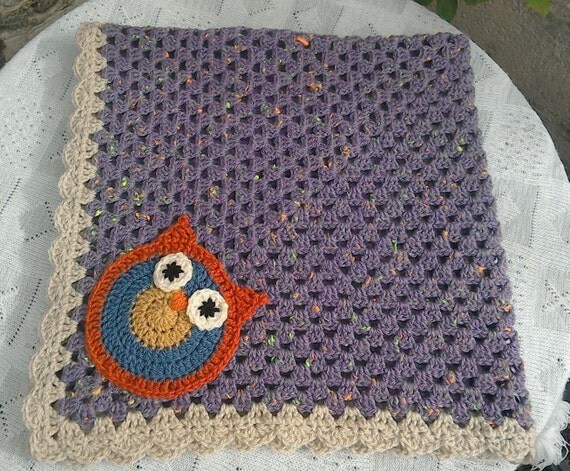 blanket crochet applique baby travel/cot/car/buggy/ owl applique Baby Blanket with Crochet