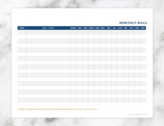 Monthly Bills Worksheet / Instant Download