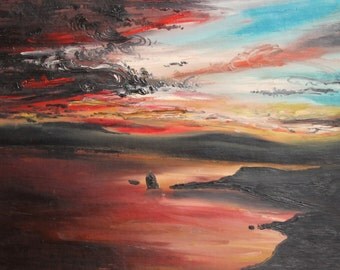 Vintage oil painting impressionist seascape