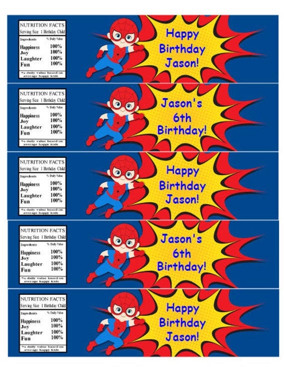 spiderman water bottle labels instant download spiderman