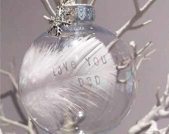 Memorial Bauble Personalised Bauble Feather Bauble In