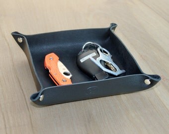 Black Leather Valet Tray - Custom Personalization Available