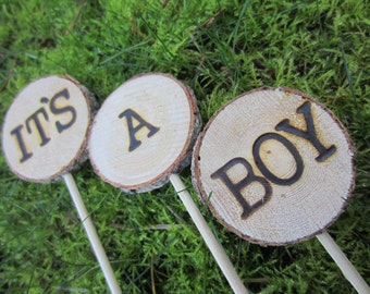 It's a boy cake topper, baby cake topper, woodland baby shower cake topper, rustic cake topper, baby boy cake topper, rustic baby shower