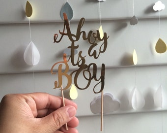 Gold cake topper bunting garland Ahoy its a Boy Baby Shower decoration