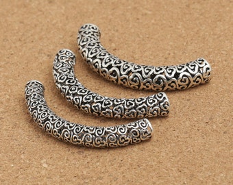 Large Sterling Silver Tube Beads, Sterling Silver Curve Tube Beads, Sterling Silver Hollow Tube Beads, Curved Beads, Spacer Beads
