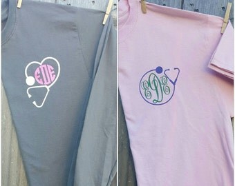 Nurse Monogram T-Shirt, Nurse Long or Short Sleeve T-Shirt, Nurse Shirt, Nurse Monogram Shirt, Nursing Student Grad Gift, Nurse Gift
