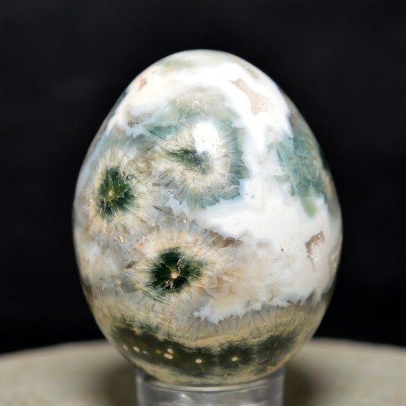 36mm Ocean Jasper Egg Natural White Green Druzy Quartz by HQRP