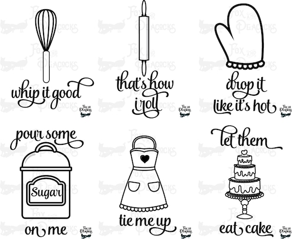Download Set of 6 Cute Funny Kitchen Baking SVG PNG DXF by ...