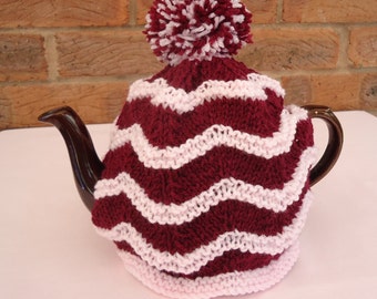 Hand Knitted Tea Pot Cover ( Maroon and Pink )