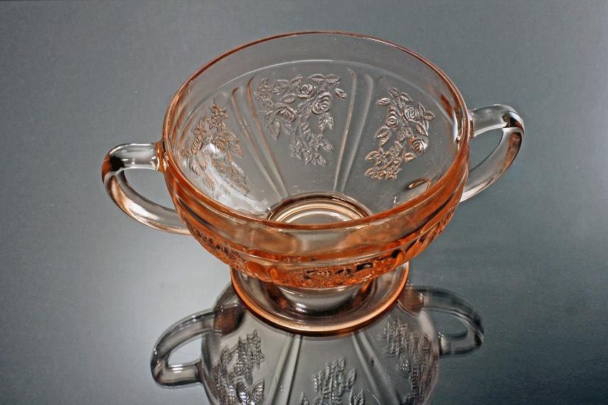 Sugar Bowl, Federal Glass, Sharon Pink, Depression Glass, Rose Pattern