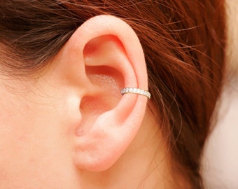Sterling Silver Ear Cuff, CZ Pave Ear Cuff, 18K Gold Vermeil, Non Pierced Ear Cuff, Ear Wrap, Single Row CZ Ear Cuff
