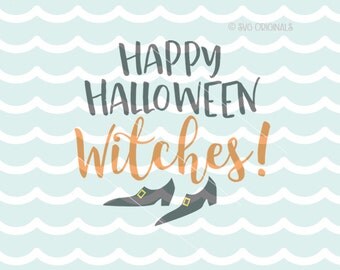 Happy Halloween Witches SVG File. Cricut Explore & more. Witches Crazy Halloween Witch Bats Witch Stick Broom Shoes Stars SVG