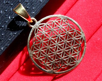 The Flower of Life Pendant, Sacred Geometry Flower of Life Pendant 43x30 mm Gold Plated Pendant, Filigree Brass Pendant