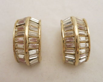 Vintage Kenneth Lane Sparking Baguette Rhinestone Earrings