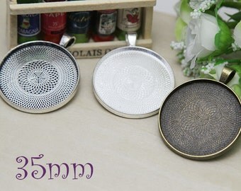 DIY 35mm Blank Photo Pendant Trays ~ Vintage & Antique Cabochon Bezel Settings ~ 35mm Pendant Trays - 35mm Glass Cabochon Settings