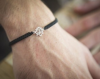 Silver Lotus, Lotus Bracelet, Yoga Bracelet, Unisex Bracelet, Men Bracelet 2