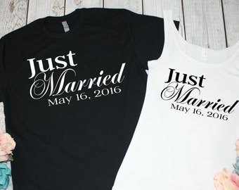Just Married Shirts. Newlywed Shirts. Mr and Mrs Shirts. Honeymoon Shirts. Bride and Groom Shirts. Wedding Date. Bridal Shower Gift.