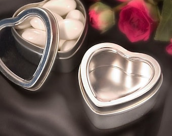 Metal Heart Shaped Mint Tins (Pack of 10) Silver Favor Containers