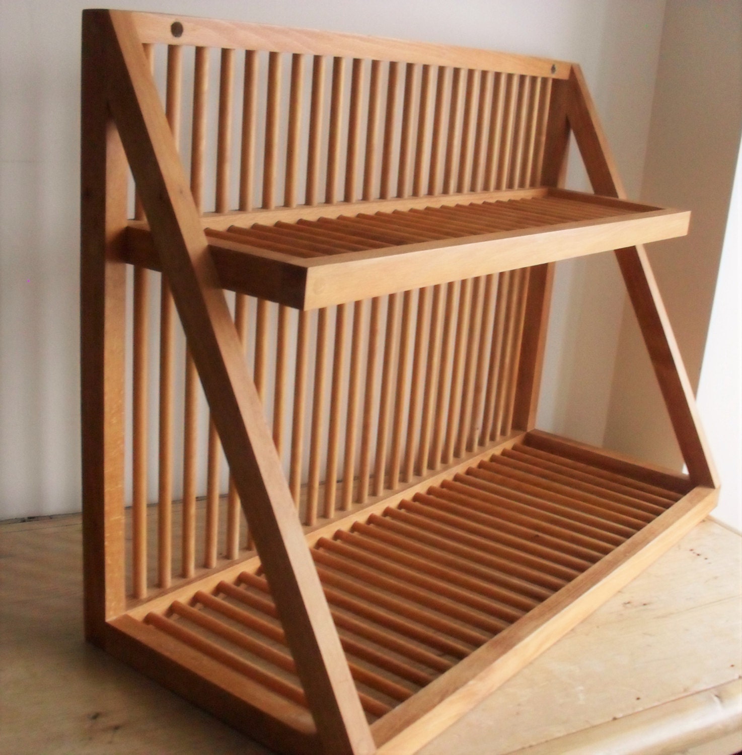 vintage wooden plate rack