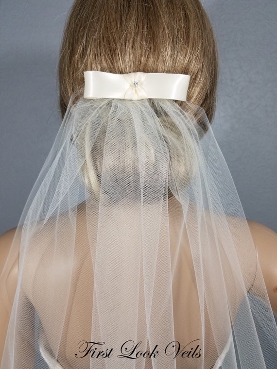 Ivory Bow Veil Bridal Elbow Veil Wedding Bow Veil Wedding