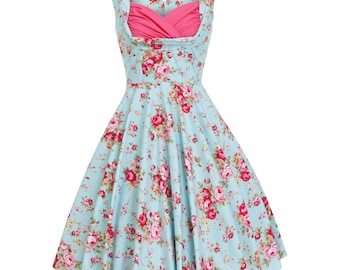 Summer Dress Floral Dress Aqua Bridesmaid Dress Vintage Style Dress Holiday Dress Pin Up Dress 50s Party Prom Dress Wedding Plus Size Dress