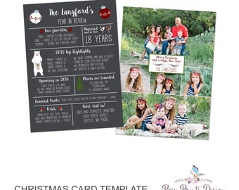 Year In Review Christmas Card Template - 5x7 Photo Card - Photoshop Template - INSTANT DOWNLOAD or Printable - YIR01